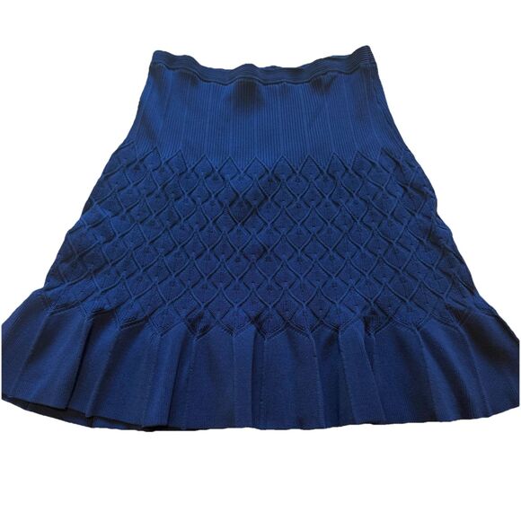 Sandro Paris Blue Textured Stretch Knit Mini Fluted Skirt Pleated Hem Size 3 (L) - Picture 1 of 8
